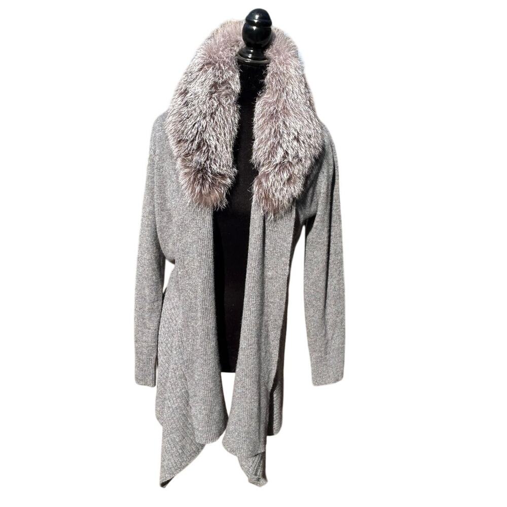 Neiman Marcus Cashmere Gray Cardigan Fox fur women's size Medium NWT